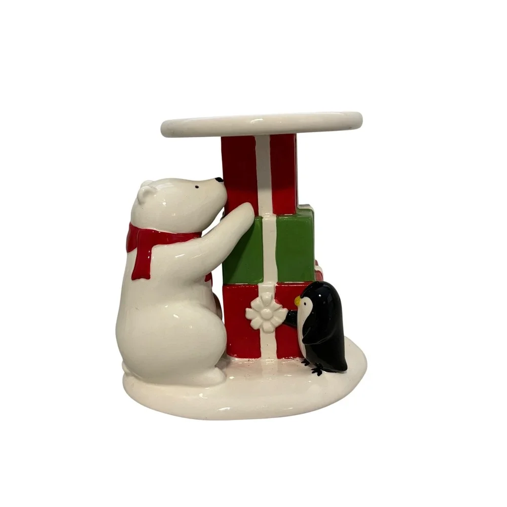 Bath & Body Works Polar Bear Penguin  Gift 3-Wick Candle Pedestal Holder XMAS